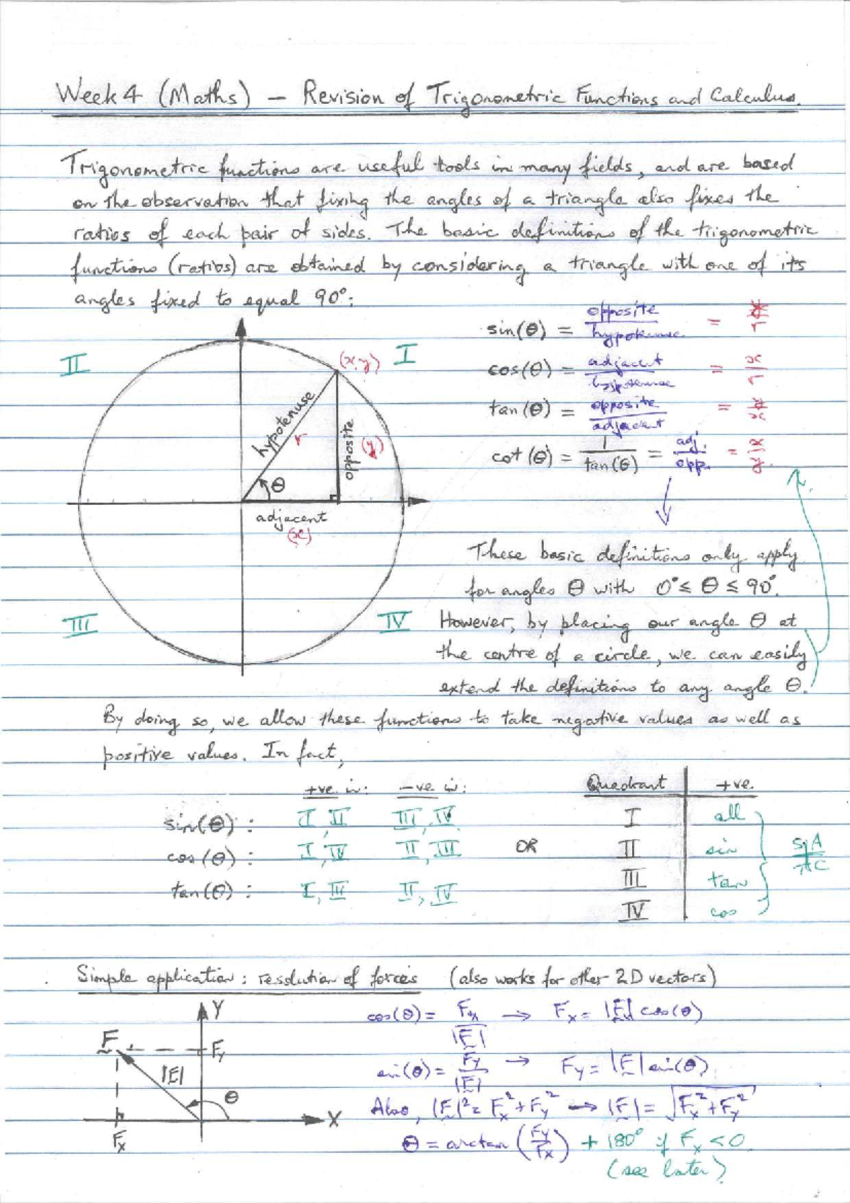 Week 4 (MATH101) Post-Lecture Notes on Trigonometric Functions ...