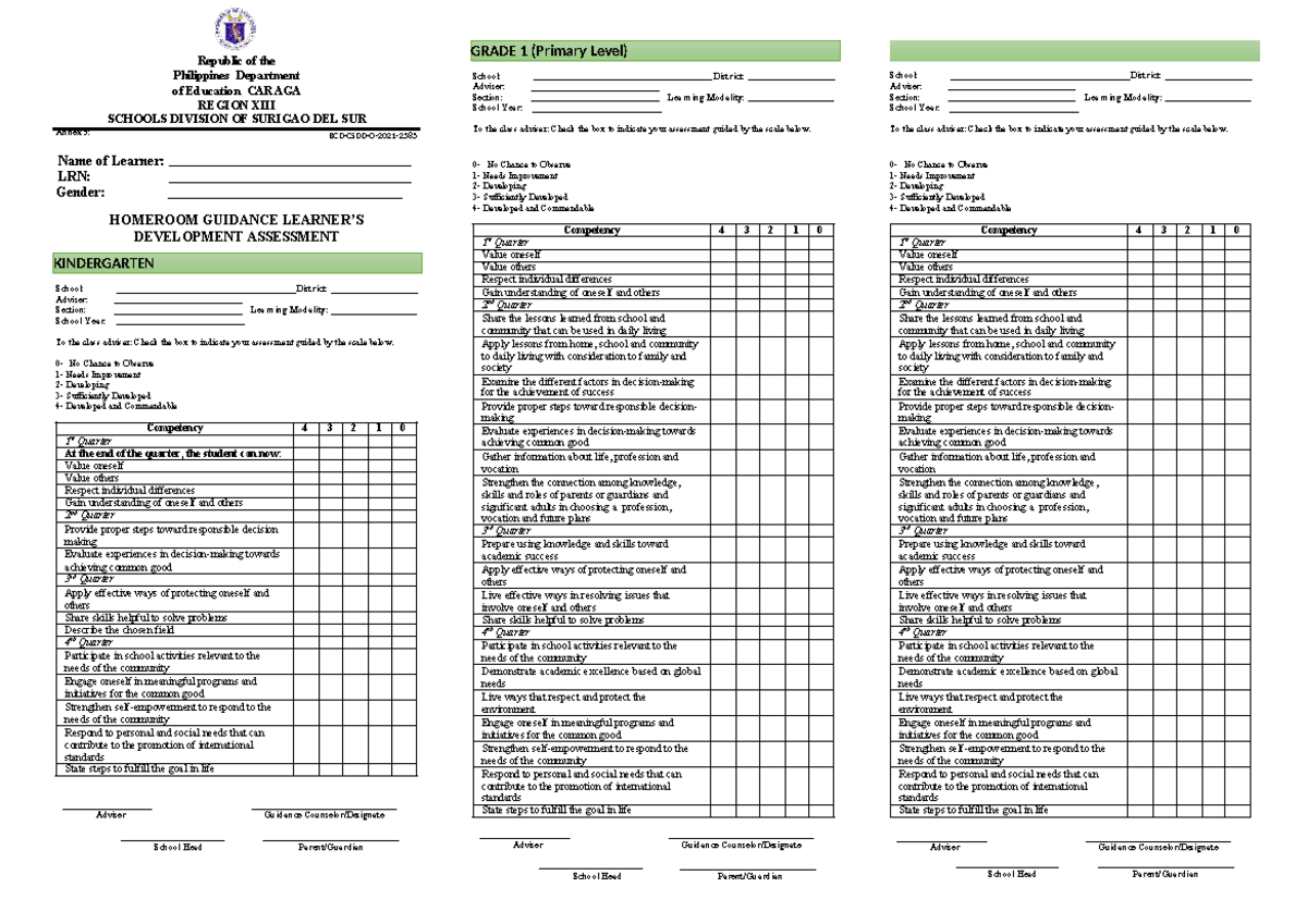 Homeroom Guidance Learners' Development Assessment 1 - Modifications ...