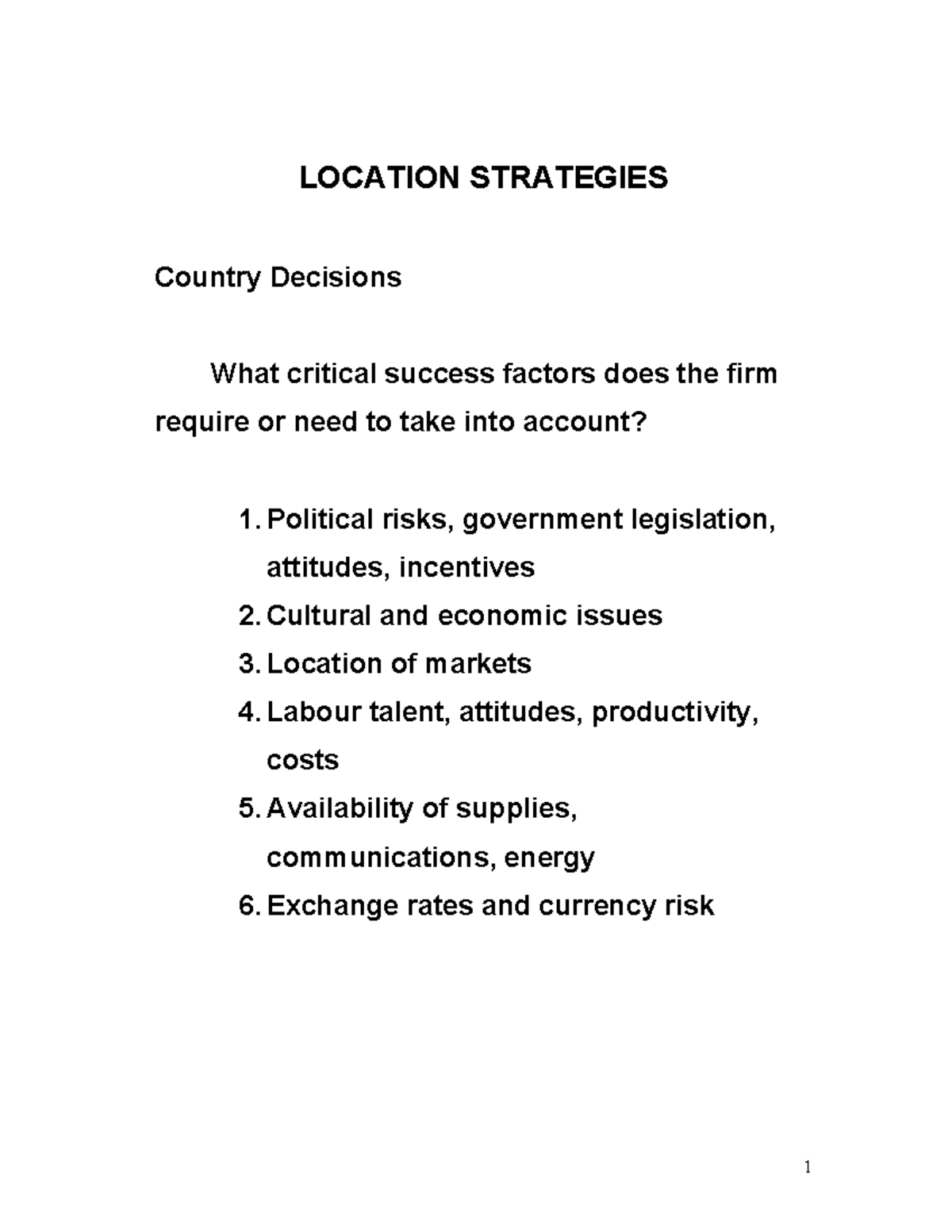 Week 7 Notes - Ch 8: Location Strategies and Decision Factors - Studocu