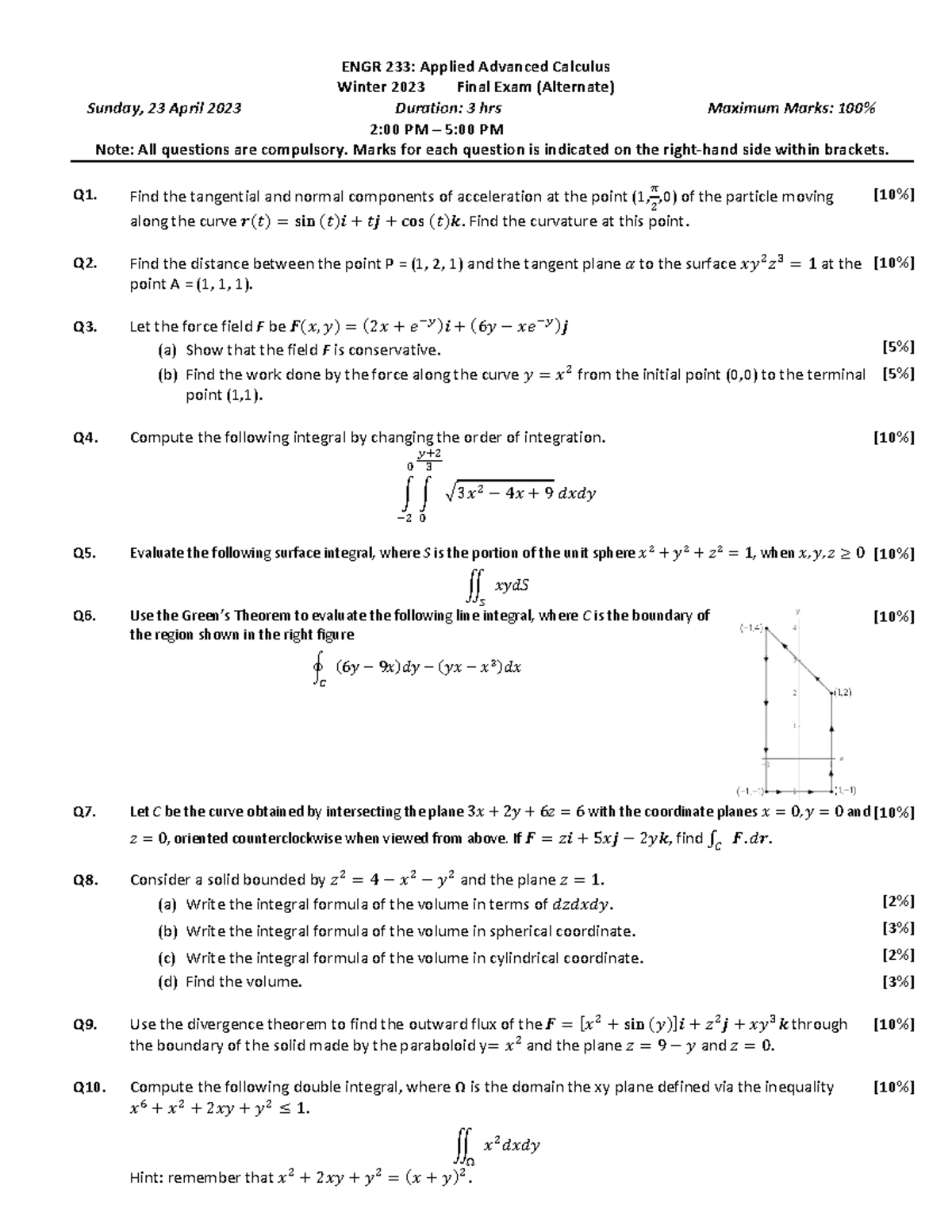 ENGR 233 Winter 2023 Final Exam Review and Solutions - Studocu