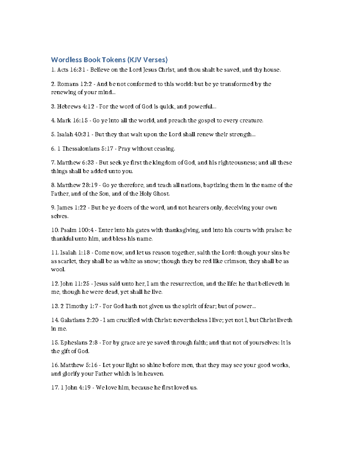 Wordless Book Tokens: 50 KJV Verses for Reflection - Studocu