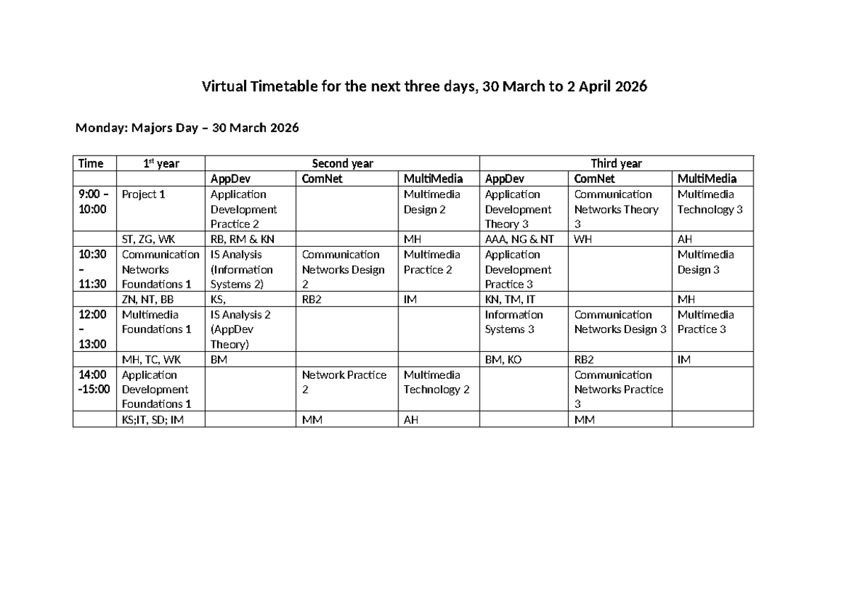 Virtual Teaching Timetable for Diploma Students (30 Mar - 2 Apr 2026 ...