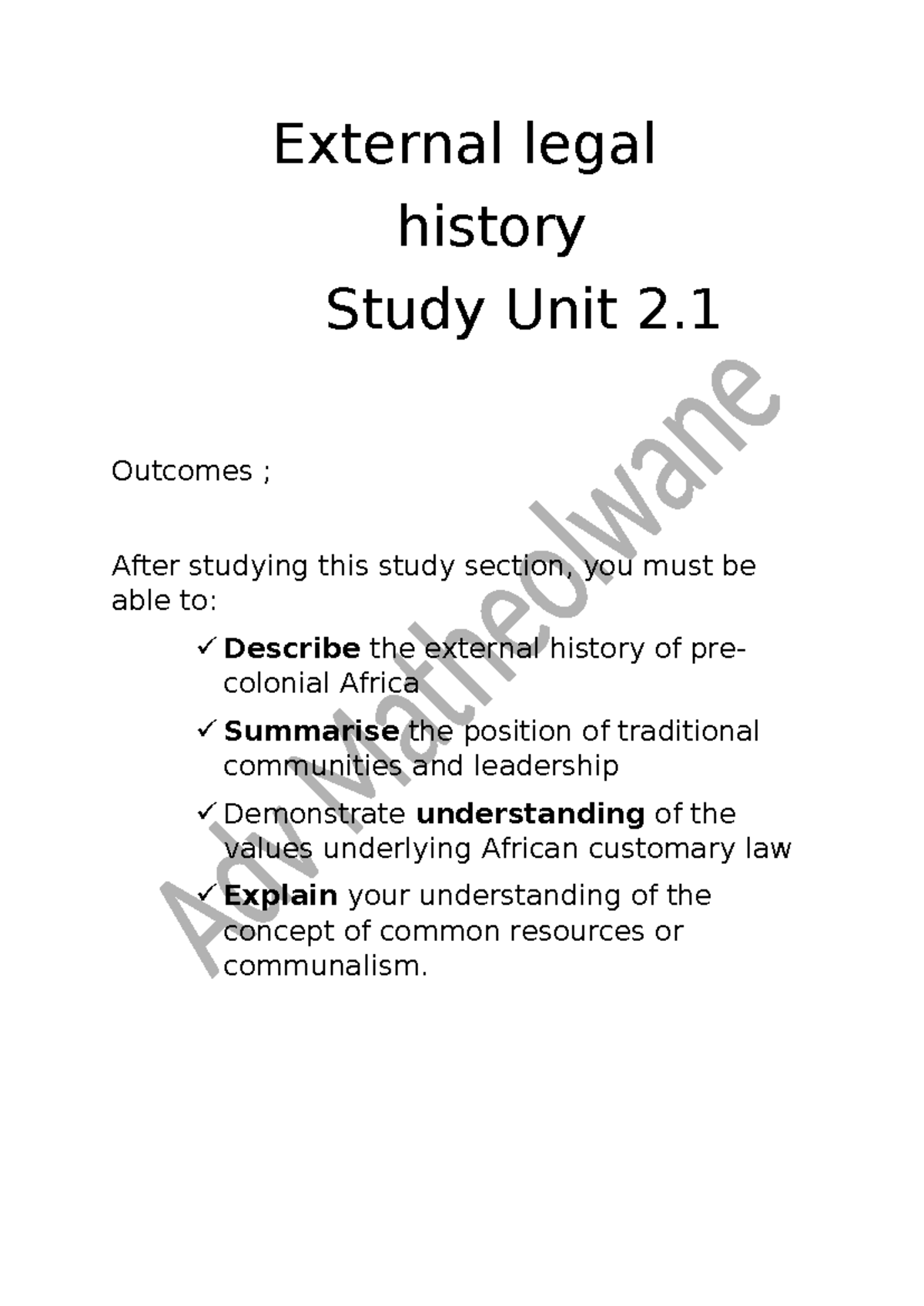 External Legal History Study Unit 2.1: Precolonial Africa Insights ...