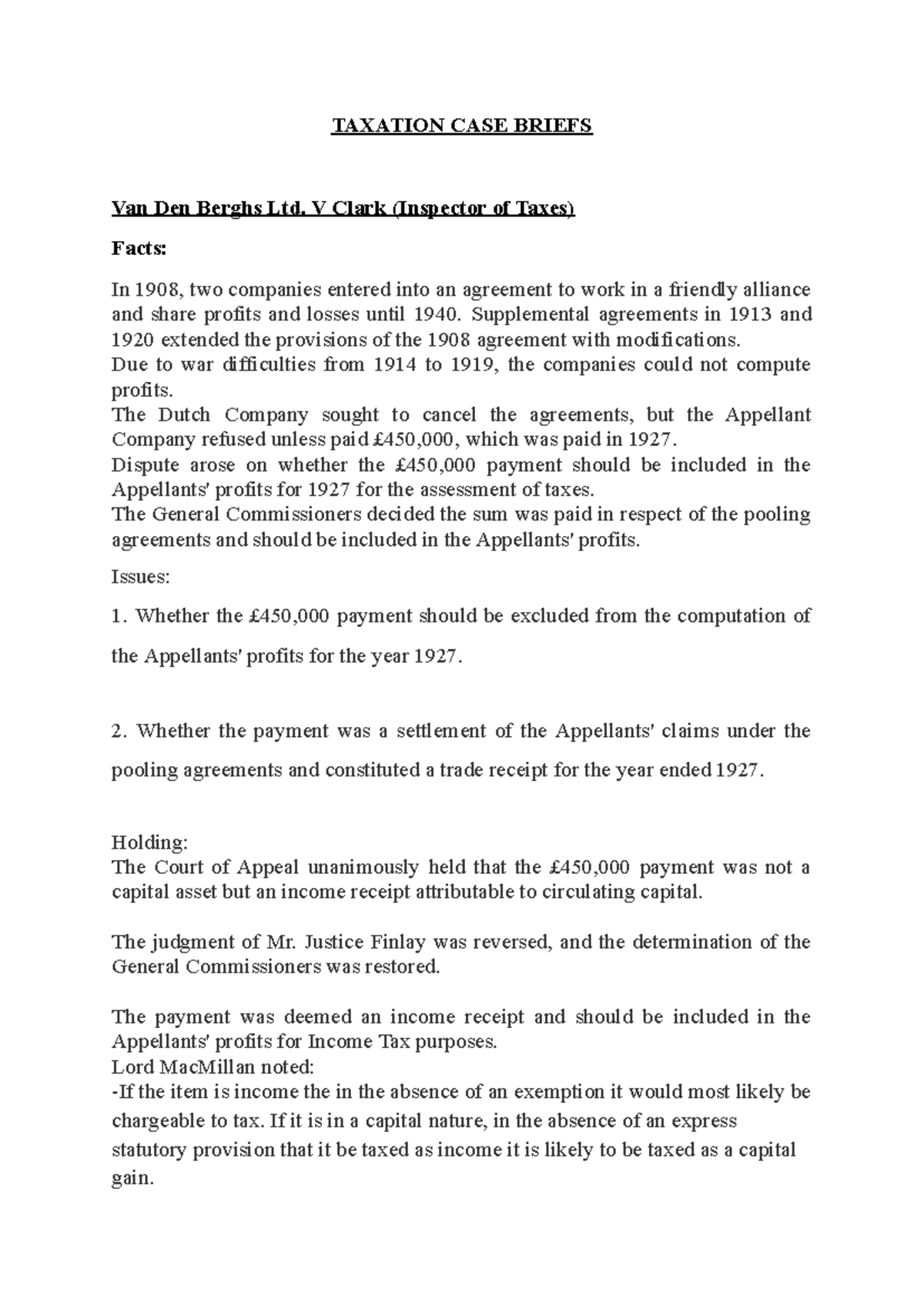 TAX 301: Comprehensive Case Briefs on Taxation Principles and Judgments ...