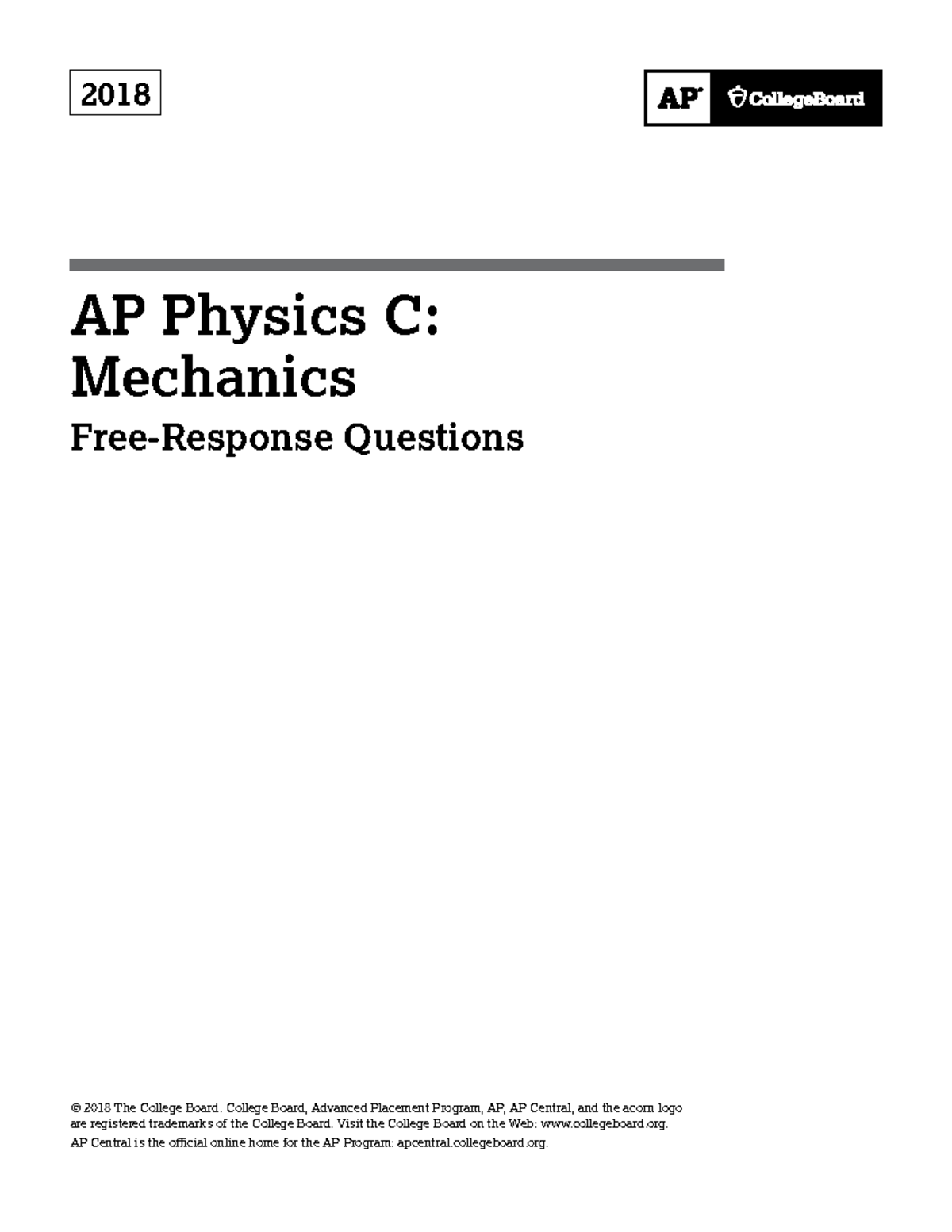 2018 AP Physics C: Mechanics Practice Questions and Solutions - Studocu