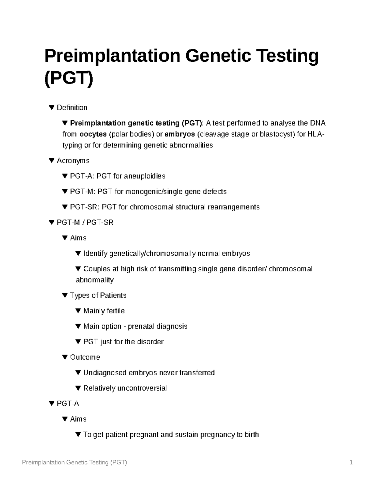 Comprehensive Overview of Preimplantation Genetic Testing (PGT) - Studocu