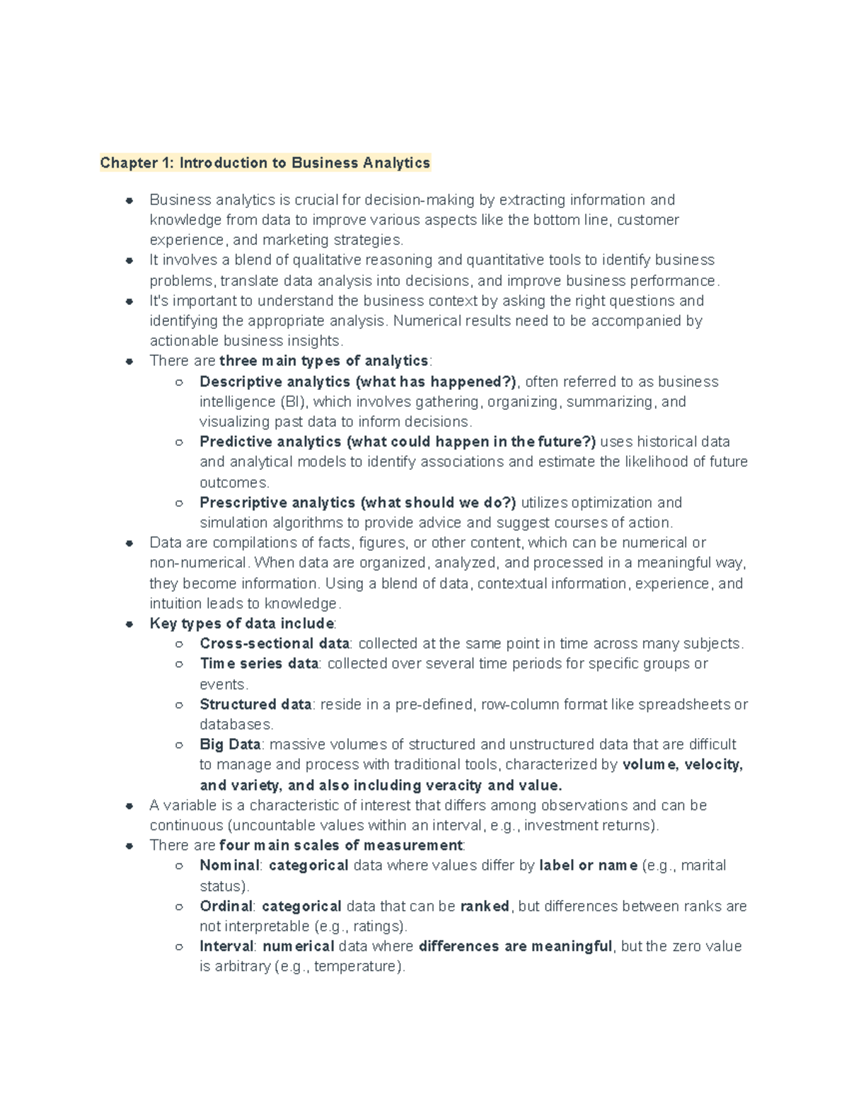 Business Analytics Overview: Chapter 1 Insights (Course Code: D Silytc ...