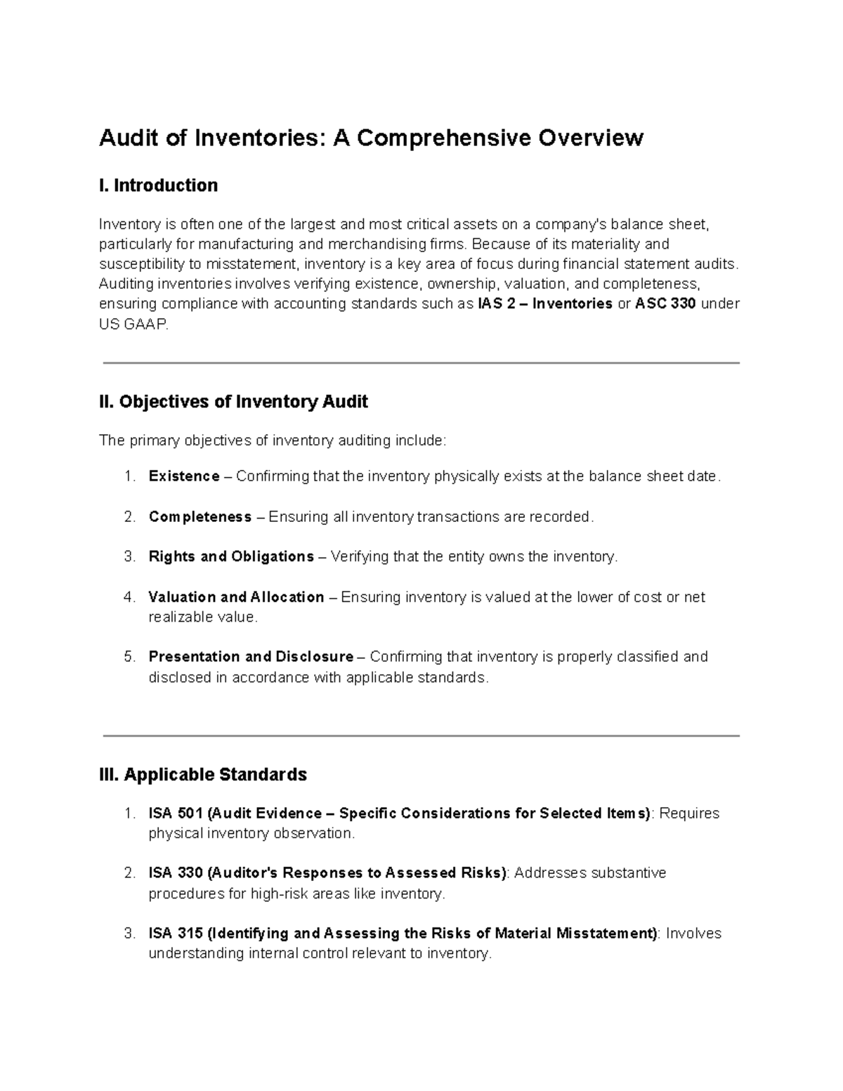 Audit of Inventories: Key Procedures and Standards Overview - Studocu