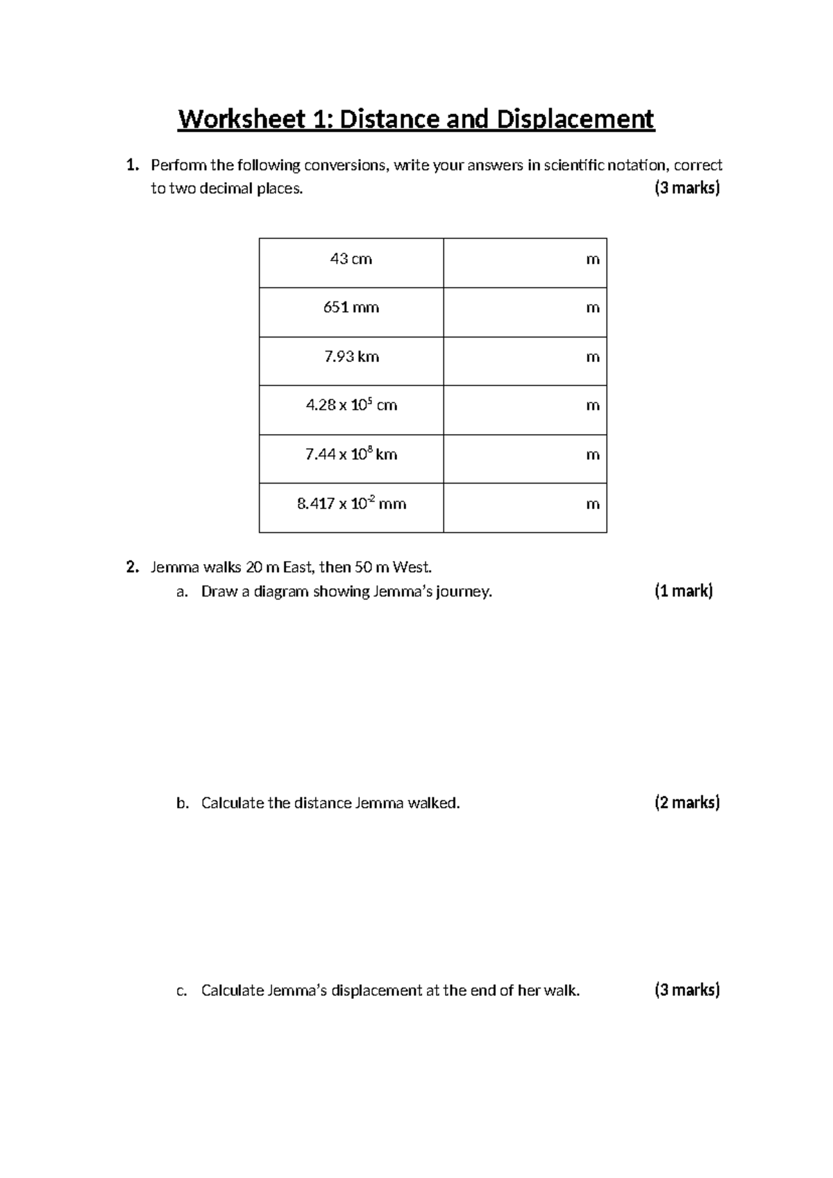 Motion 1 - Physics: Worksheet on Distance & Displacement - Studocu