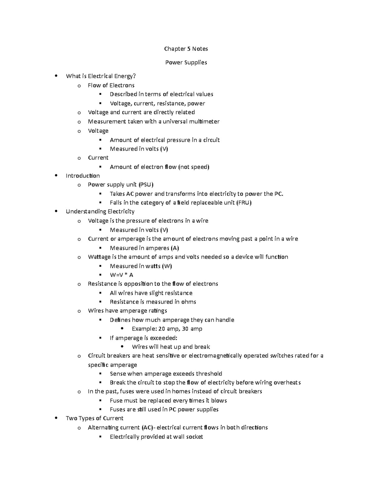 Chapter 5 Notes - Power Supplies in CSS 130 with Dr. Jason James ...