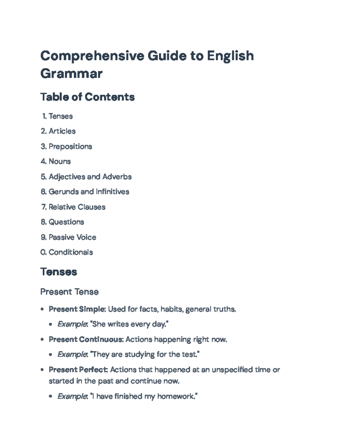 Comprehensive Guide to English Grammar: Tenses, Articles, and More ...