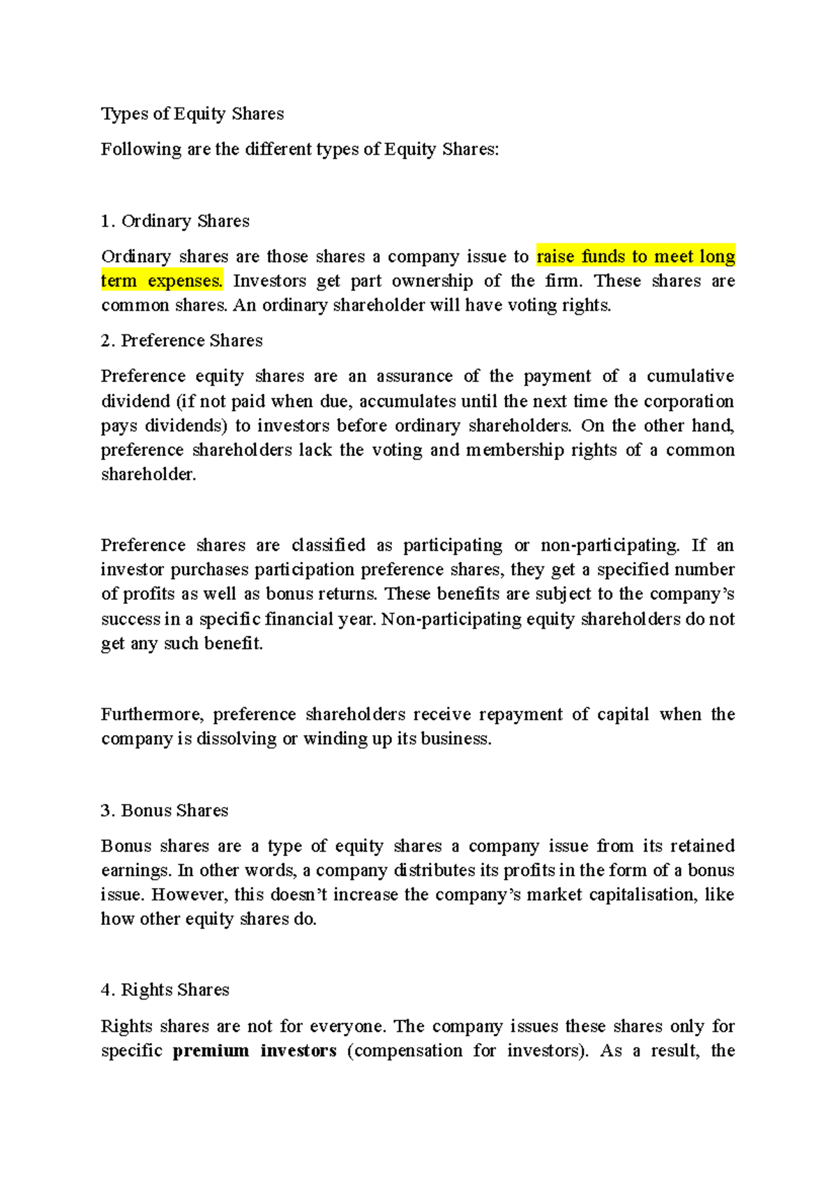 Types of Equity Shares - FEAI Notes on Ordinary, Preference, Bonus, and ...