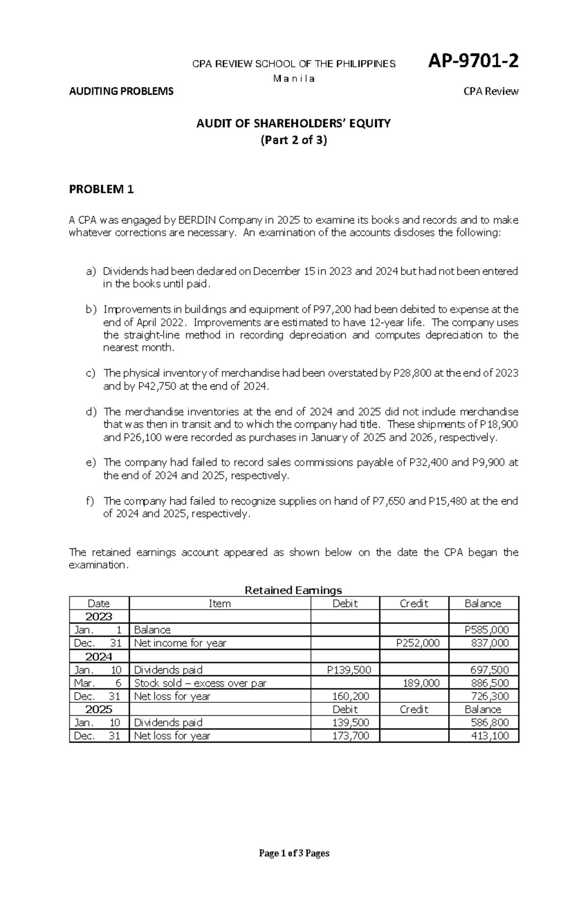 CPA REVIEW AUDITING PROBLEMS: EQUITY & LIABILITIES (Part 1 & 2) - Studocu