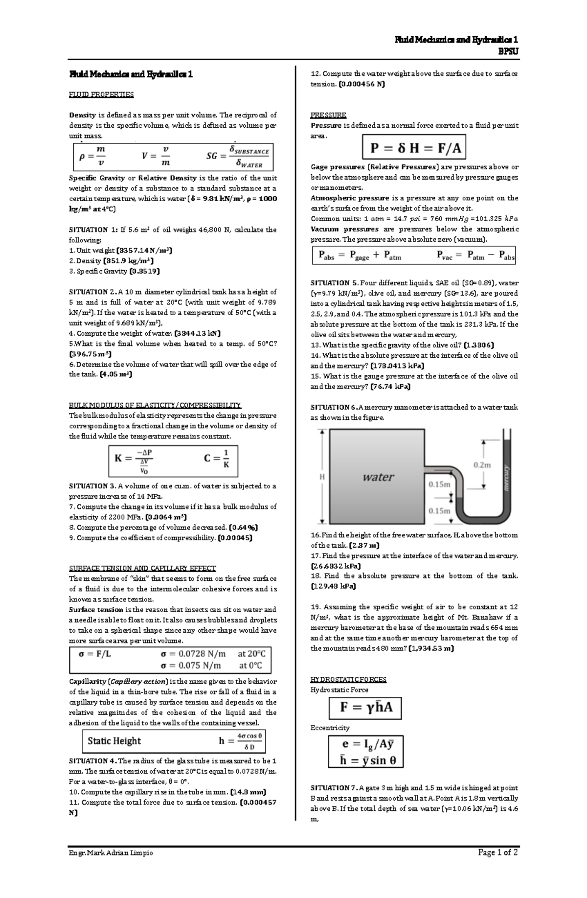 Hydrop-1 - Quiz on Fluid Mechanics and Hydraulics Concepts - Studocu