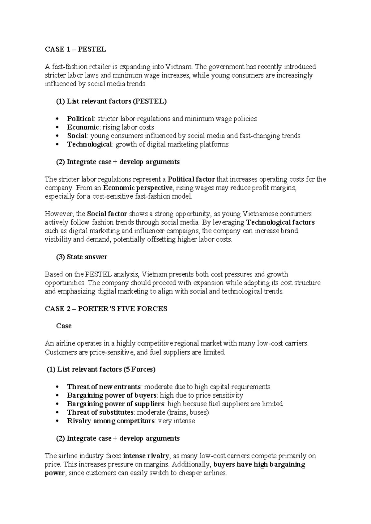 CASE 1 - PESTEL Analysis for Retail Expansion in Vietnam - Studocu