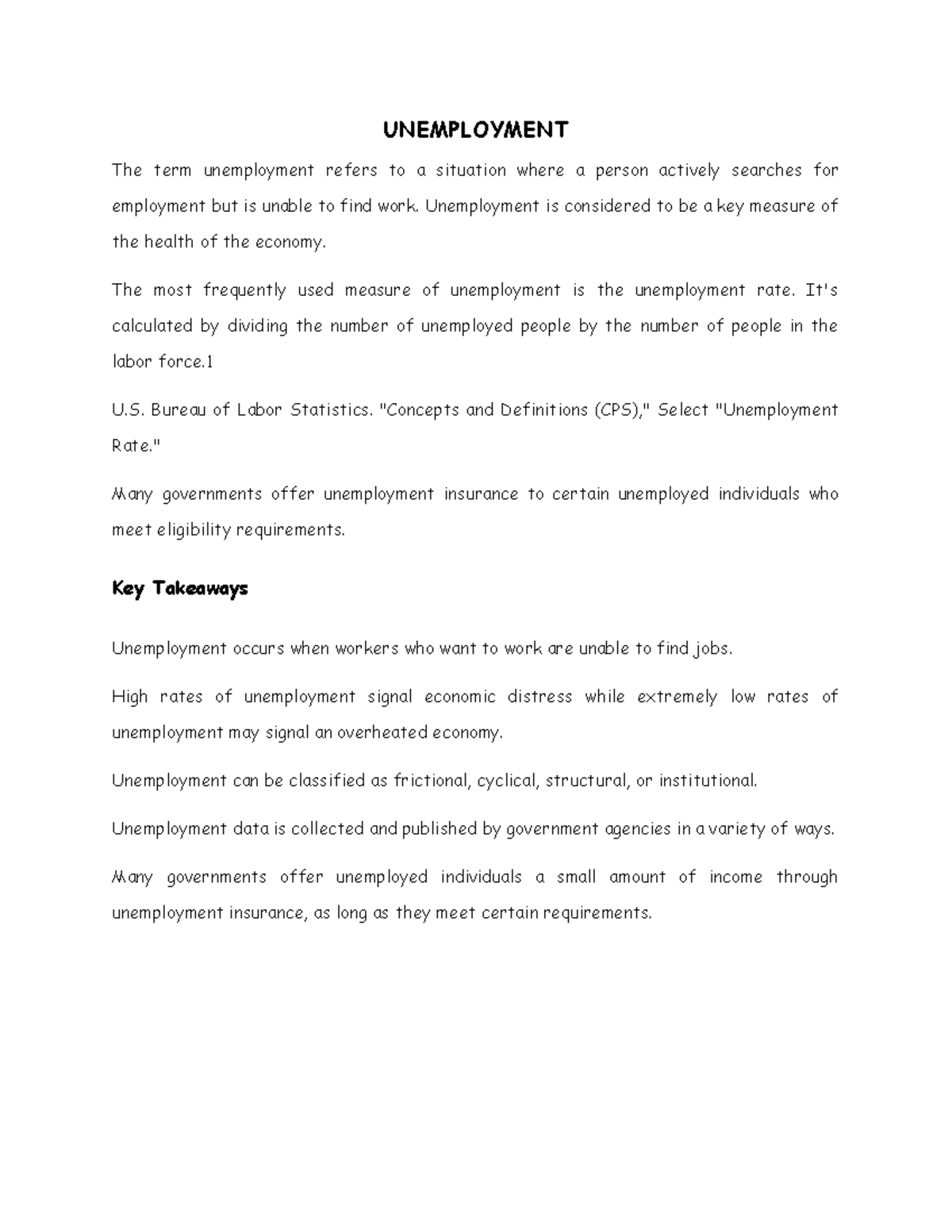 Unemployment (ECO 101) - Key Concepts and Economic Implications - Studocu