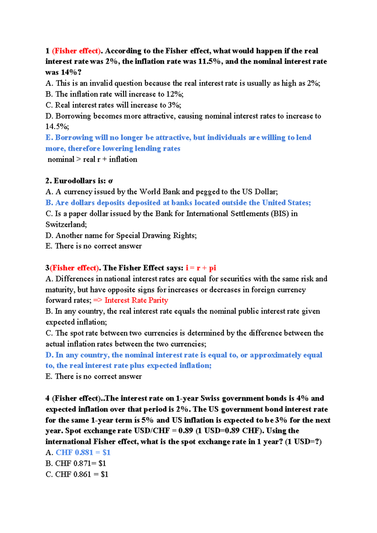 Fisher Effect and Eurodollars: TCQT Exam Review Notes - Studocu