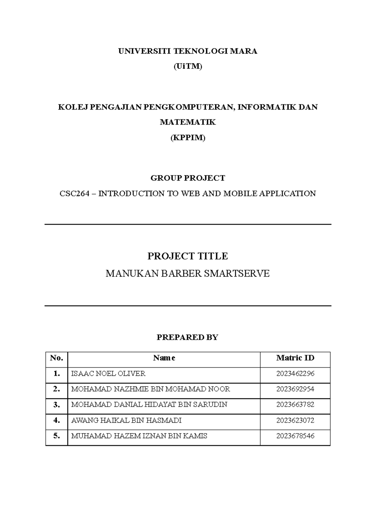 CSC264 Group Project Proposal: Manukan Barber SmartServe System - Studocu
