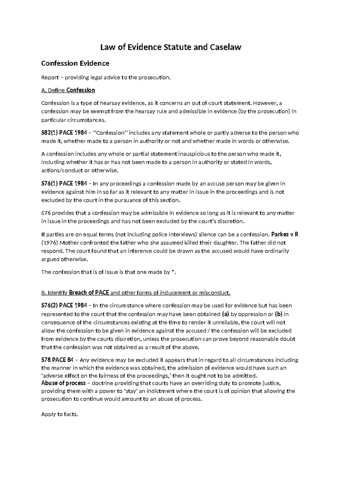 Law of Evidence Confession Evidence - Law of Evidence Statute and ...