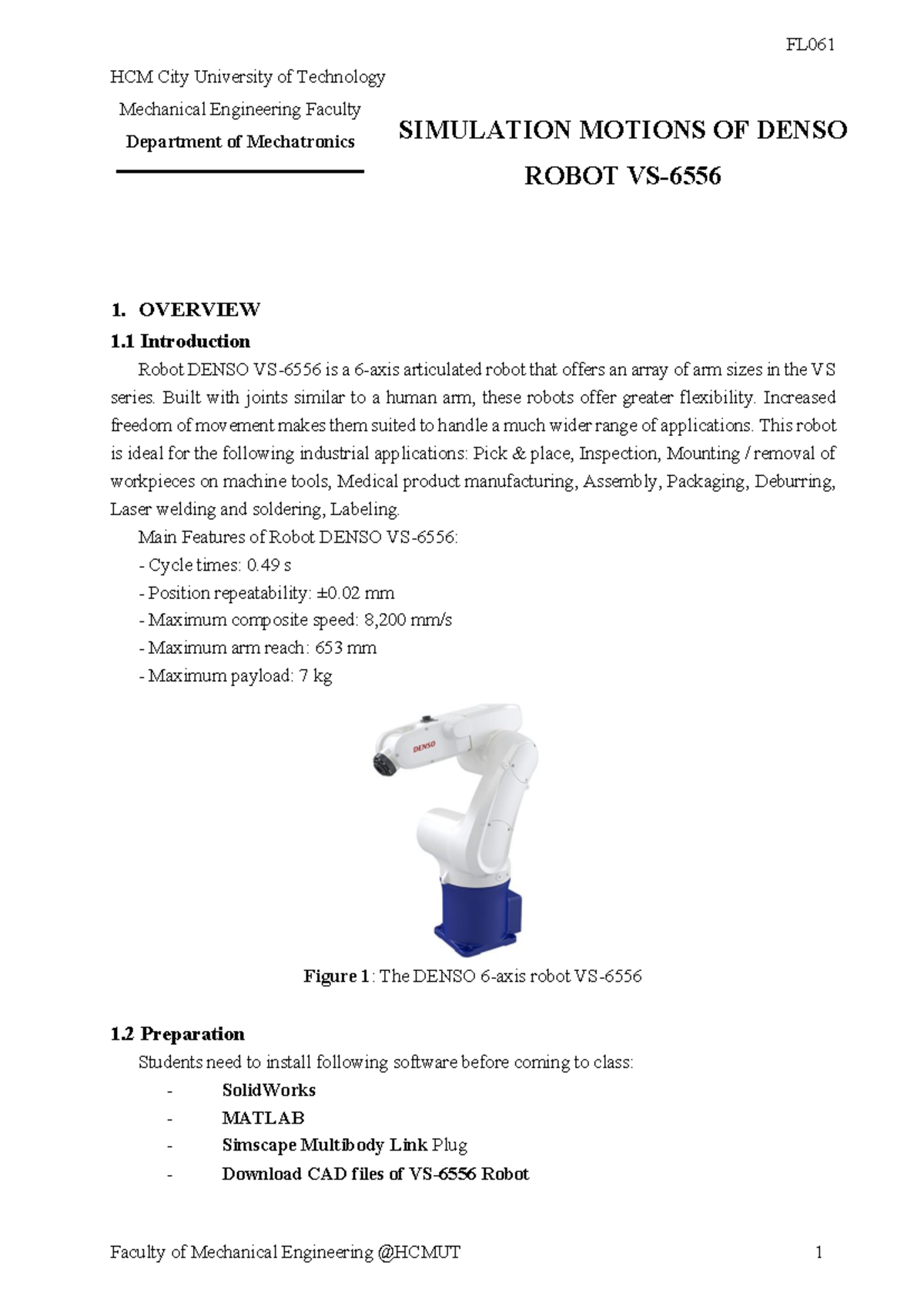 LAB 2: Simulation of DENSO Robot in SolidWorks & MATLAB (FL061) - Studocu