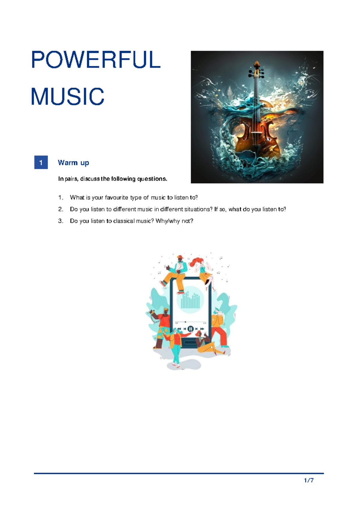 POWERFUL MUSIC 1: Vocabulary, Questions, and Emotional Impact Analysis ...