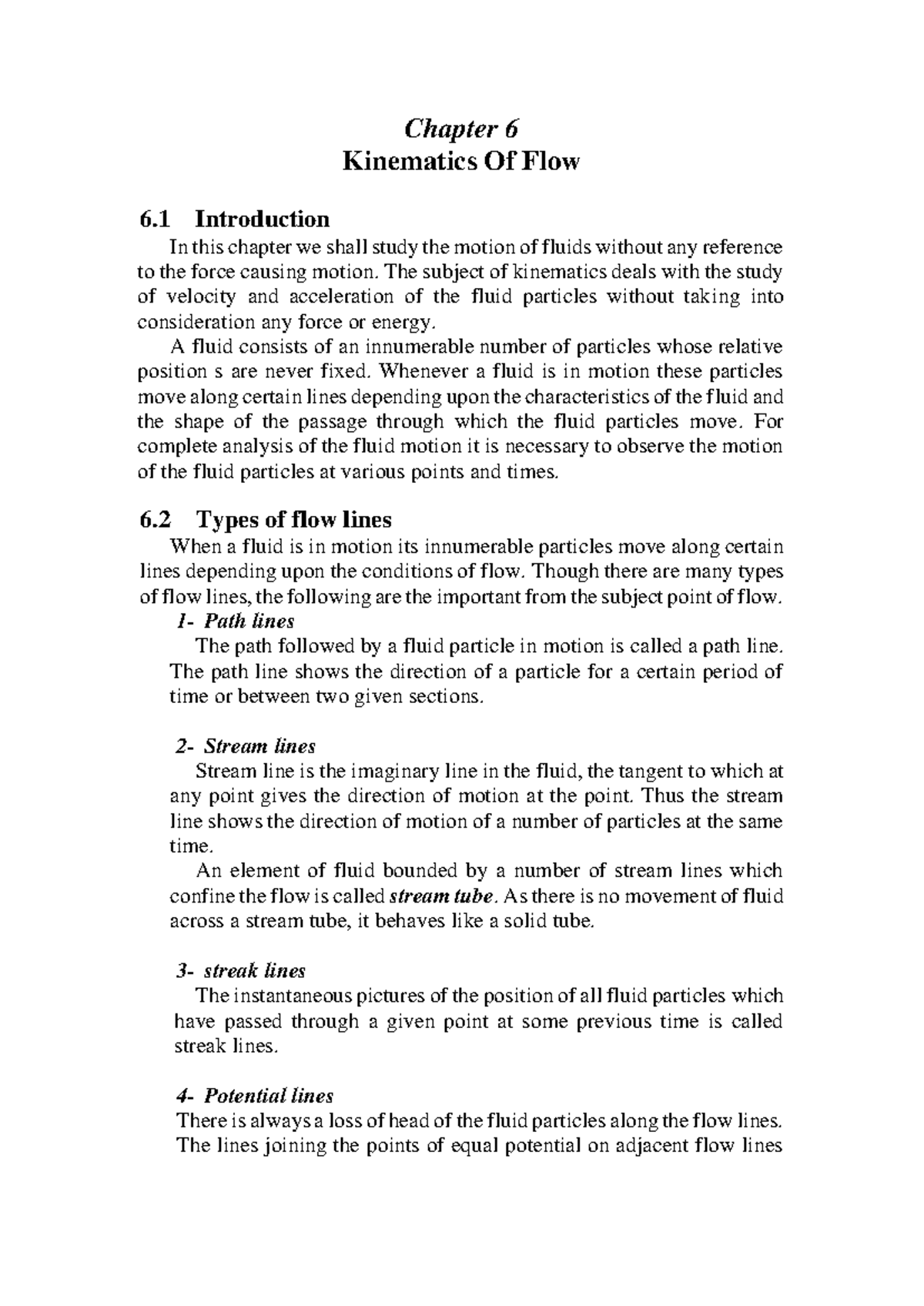Emailing Fluid Mechanics - Chapter 6 Kinematics Of Flow 6 Introduction ...