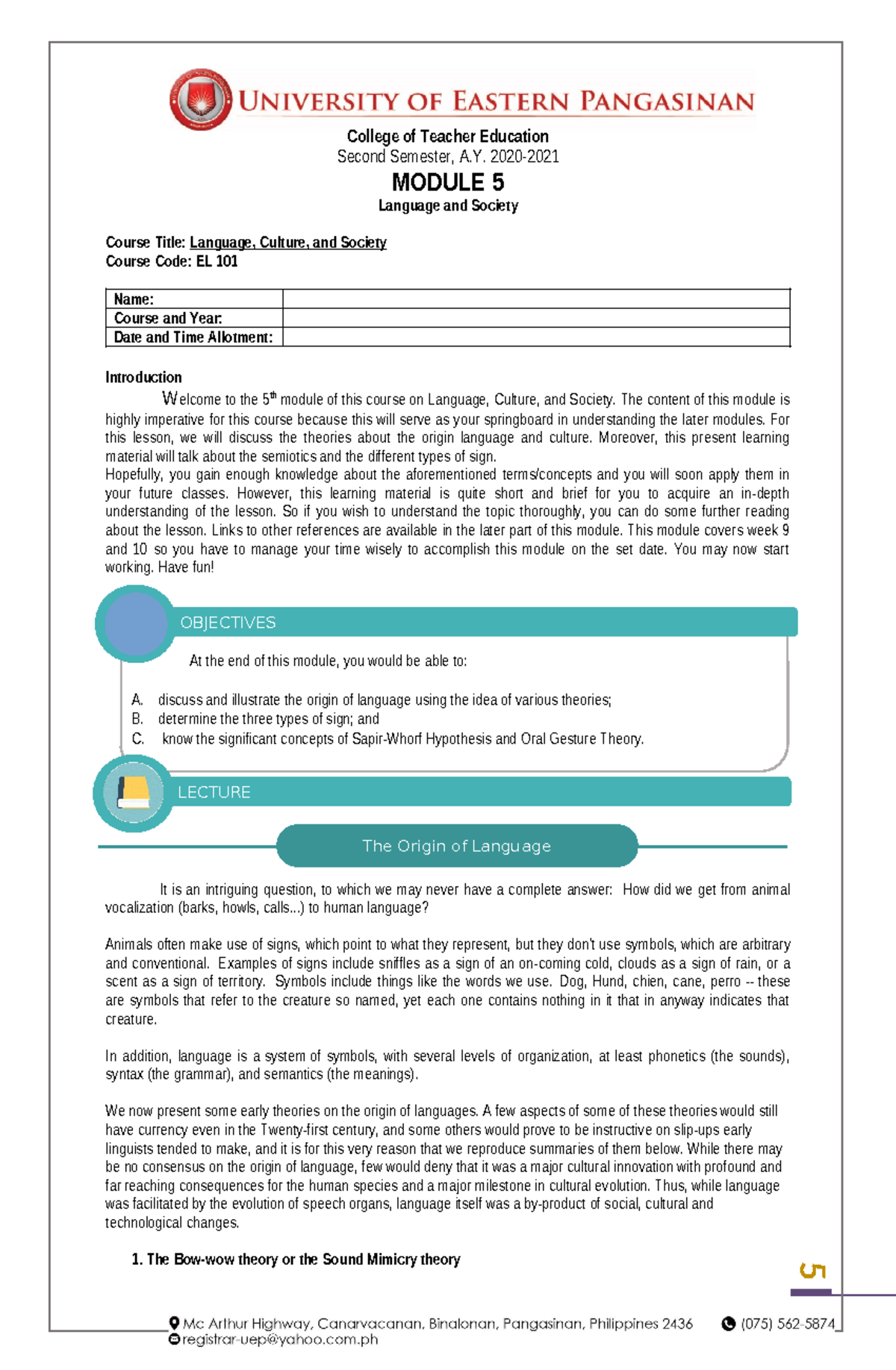 Module 5: Language and Society - EL 101 Lecture Notes - Studocu