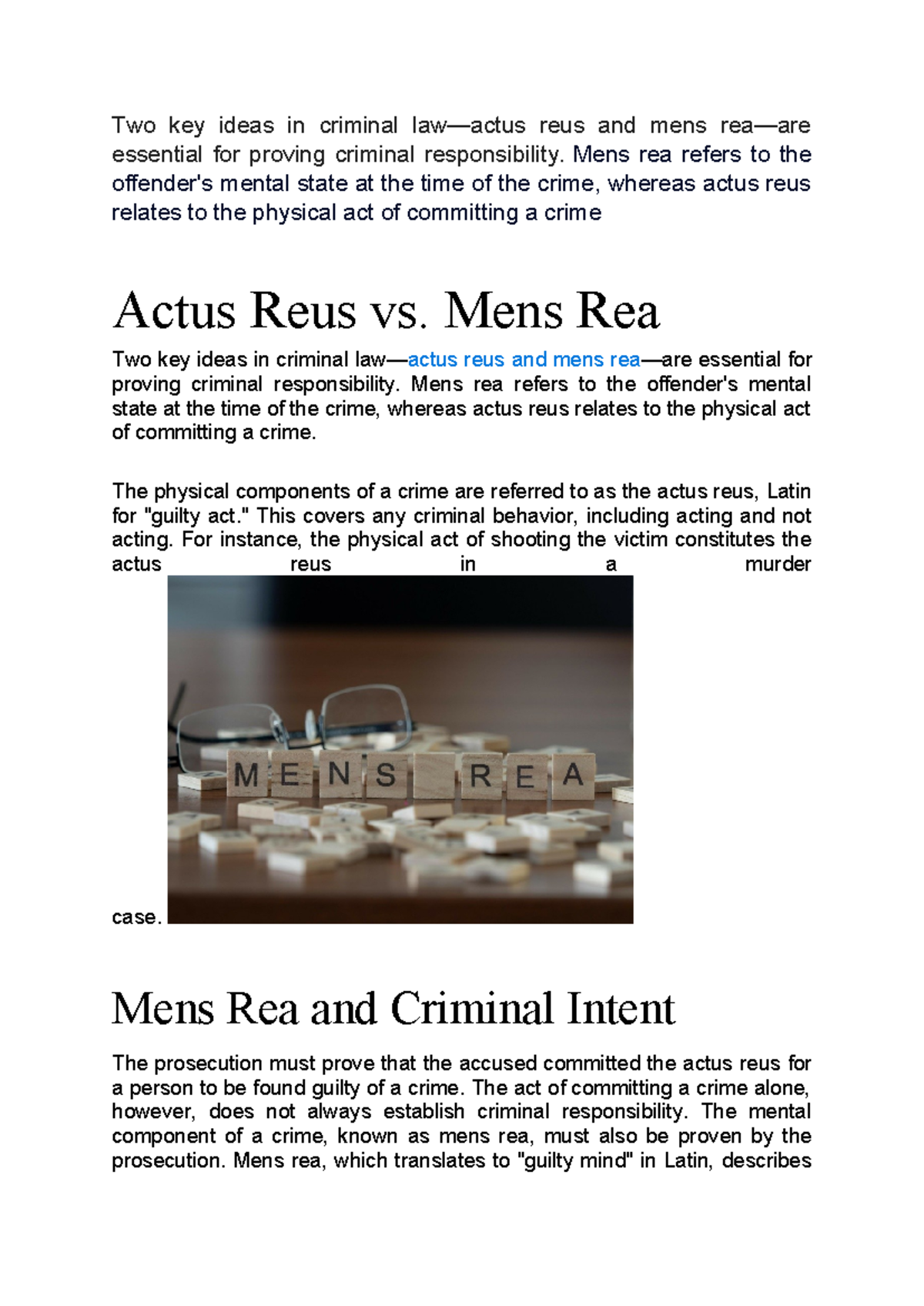 Actus Reus and Mens Rea: Key Concepts in Criminal Law - Studocu