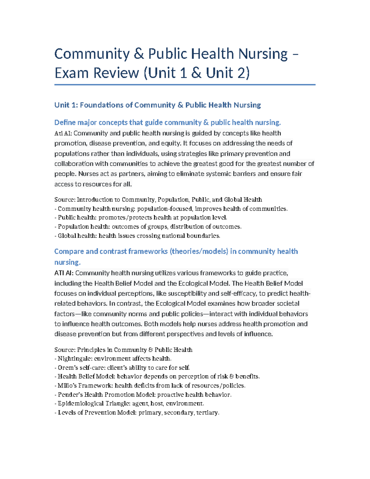 Community Public Health Nursing Exam Review (CPH 101) - Studocu