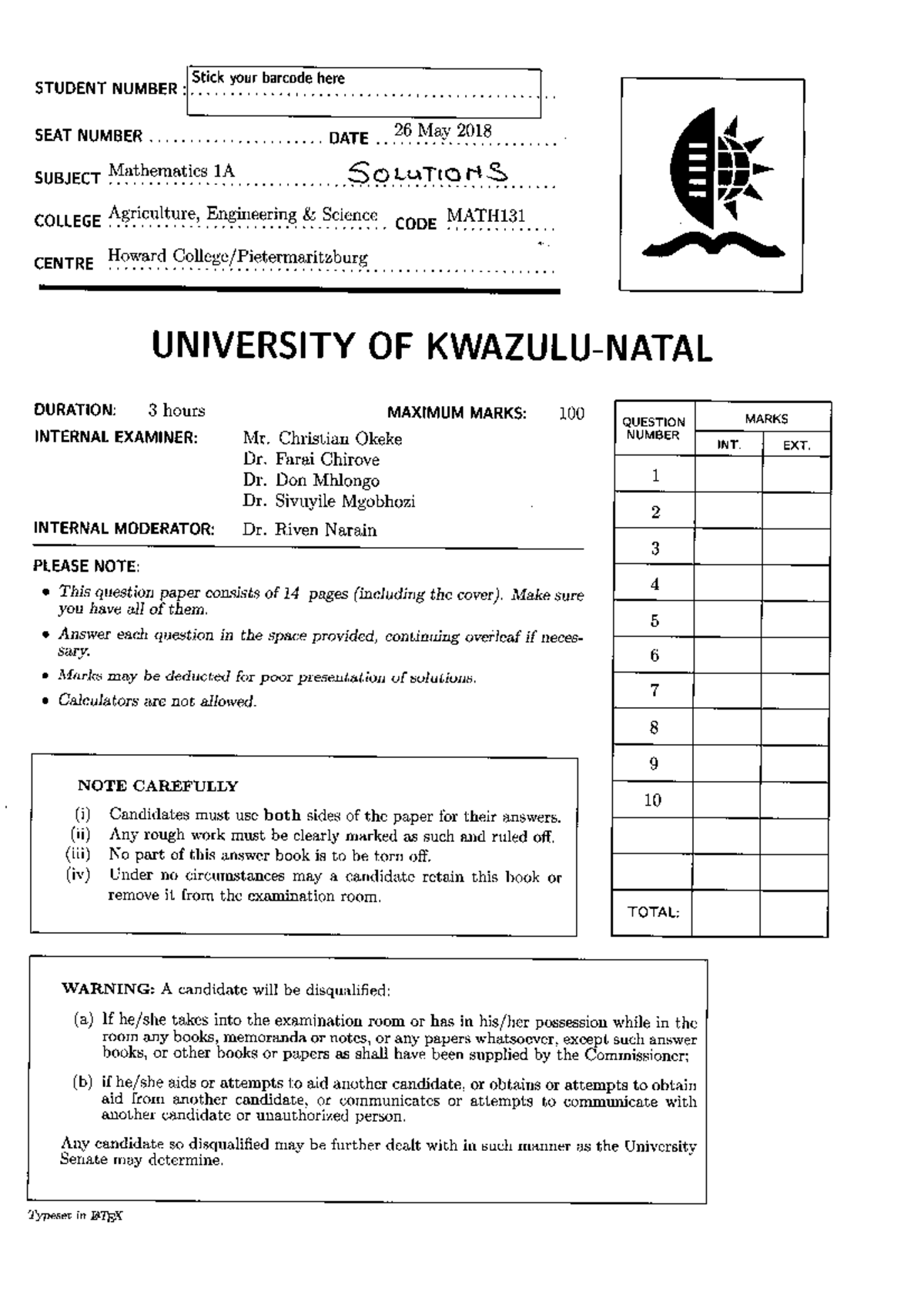 Math 131 Final Exam Solutions - May 2018 - Studocu