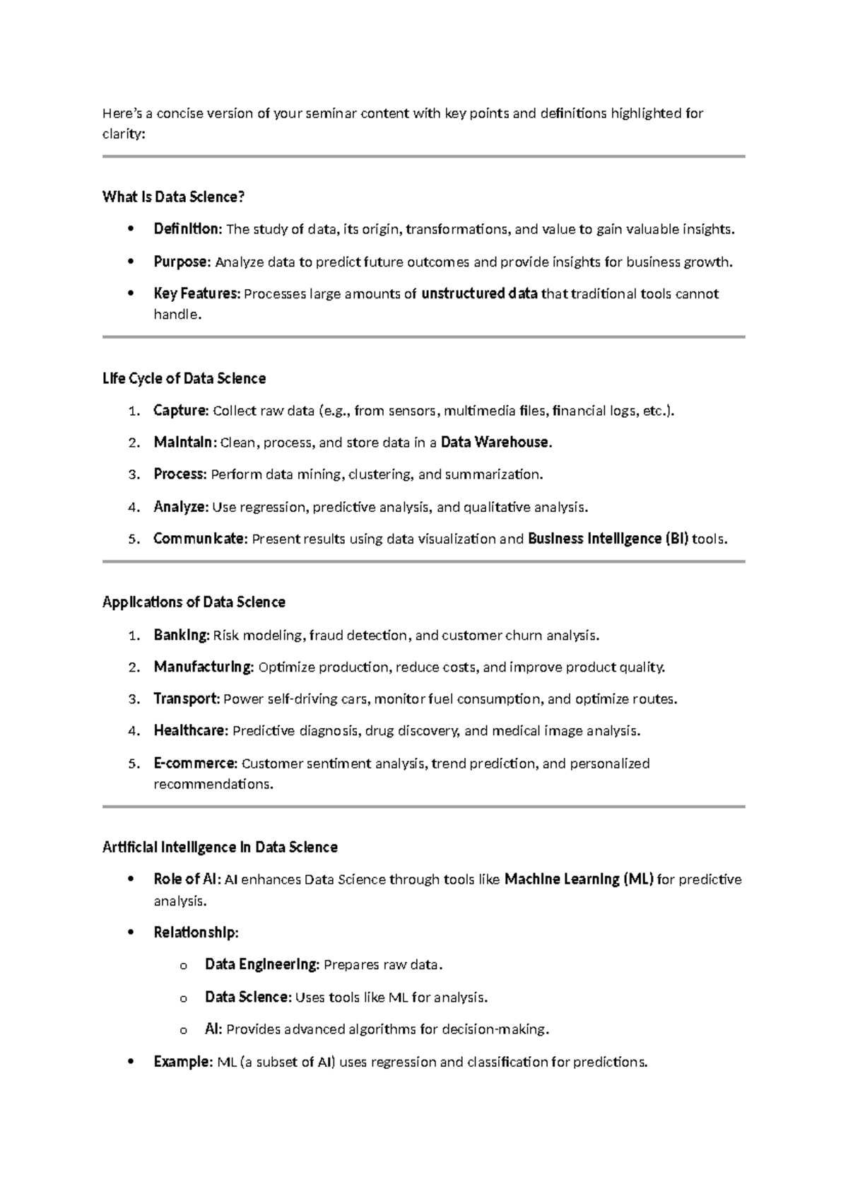 Data science and AI - Here’s a concise version of your seminar content ...