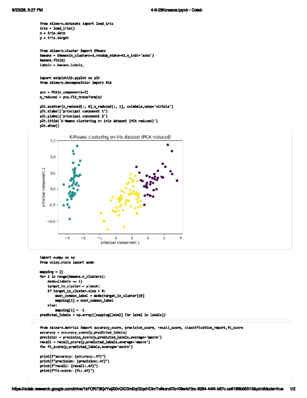 K-means Clustering on Iris Dataset with PCA Analysis (CS101) - Studocu