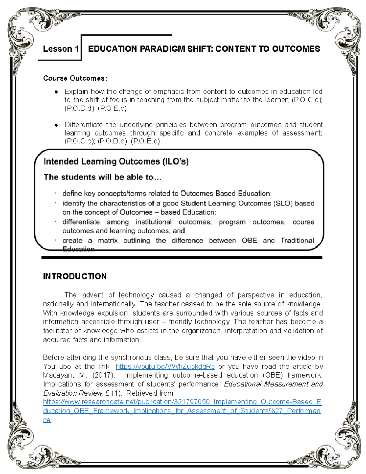 Semi-Detailed Lesson Plan: Assessment Learning 1 Overview - Studocu