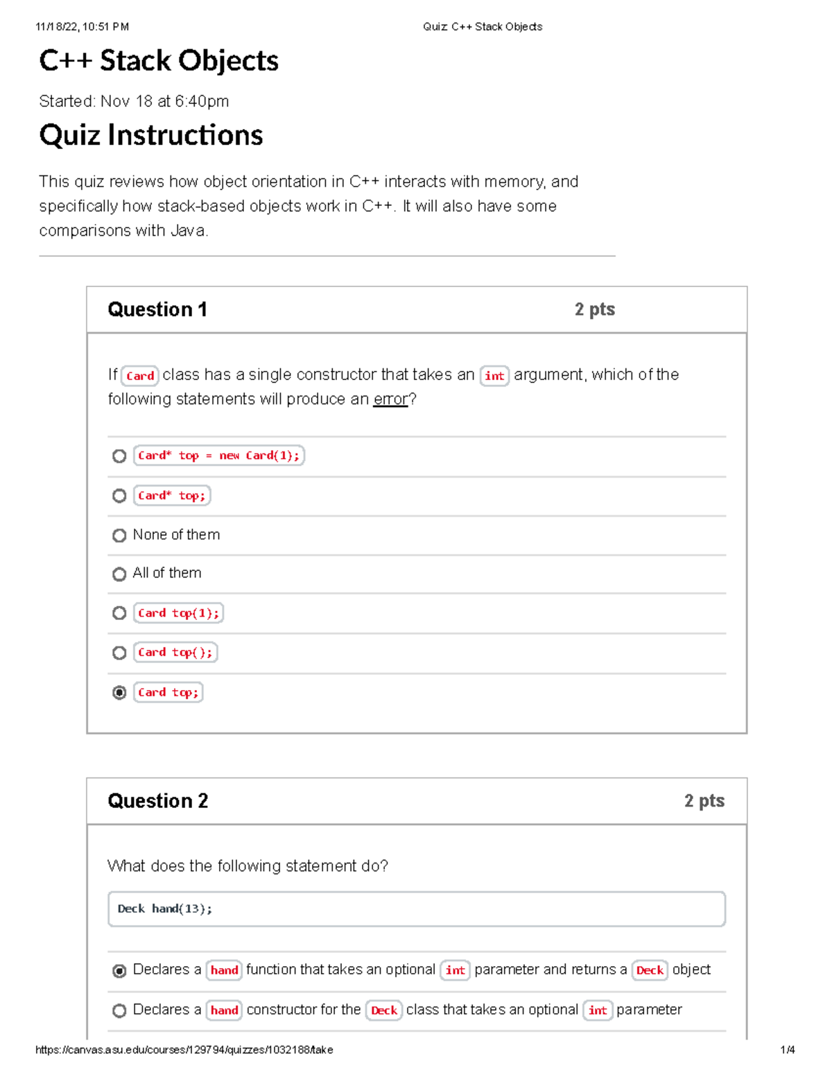 Quiz C++ Stack Objects - this is a quiz - C++ Stack Objects Started ...