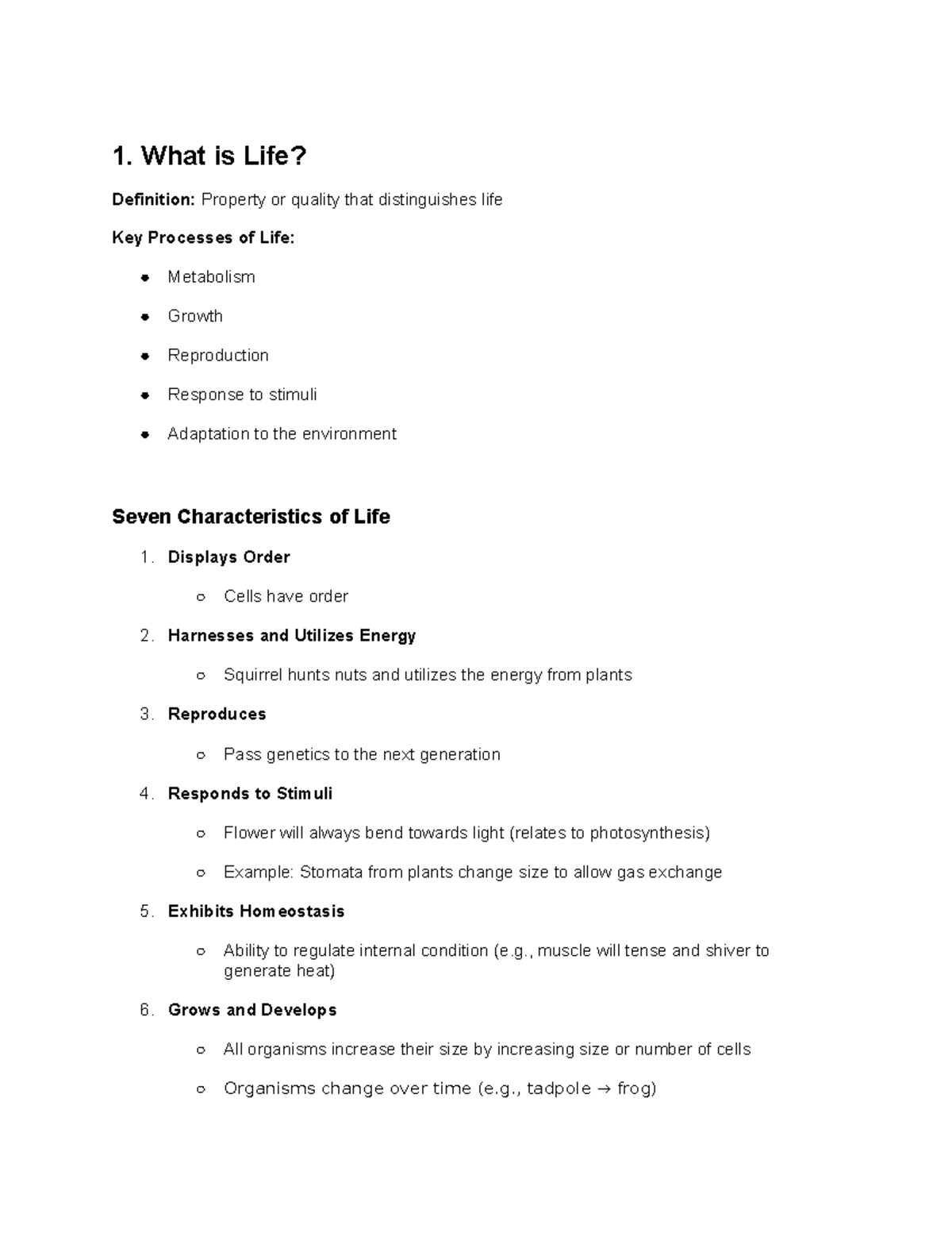 Biology 101: Midterm Study Guide on Life Processes and Cell Theory ...