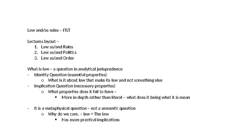 Law and Rules ITLT Lecture Notes: Jurisprudence Insights - Studocu