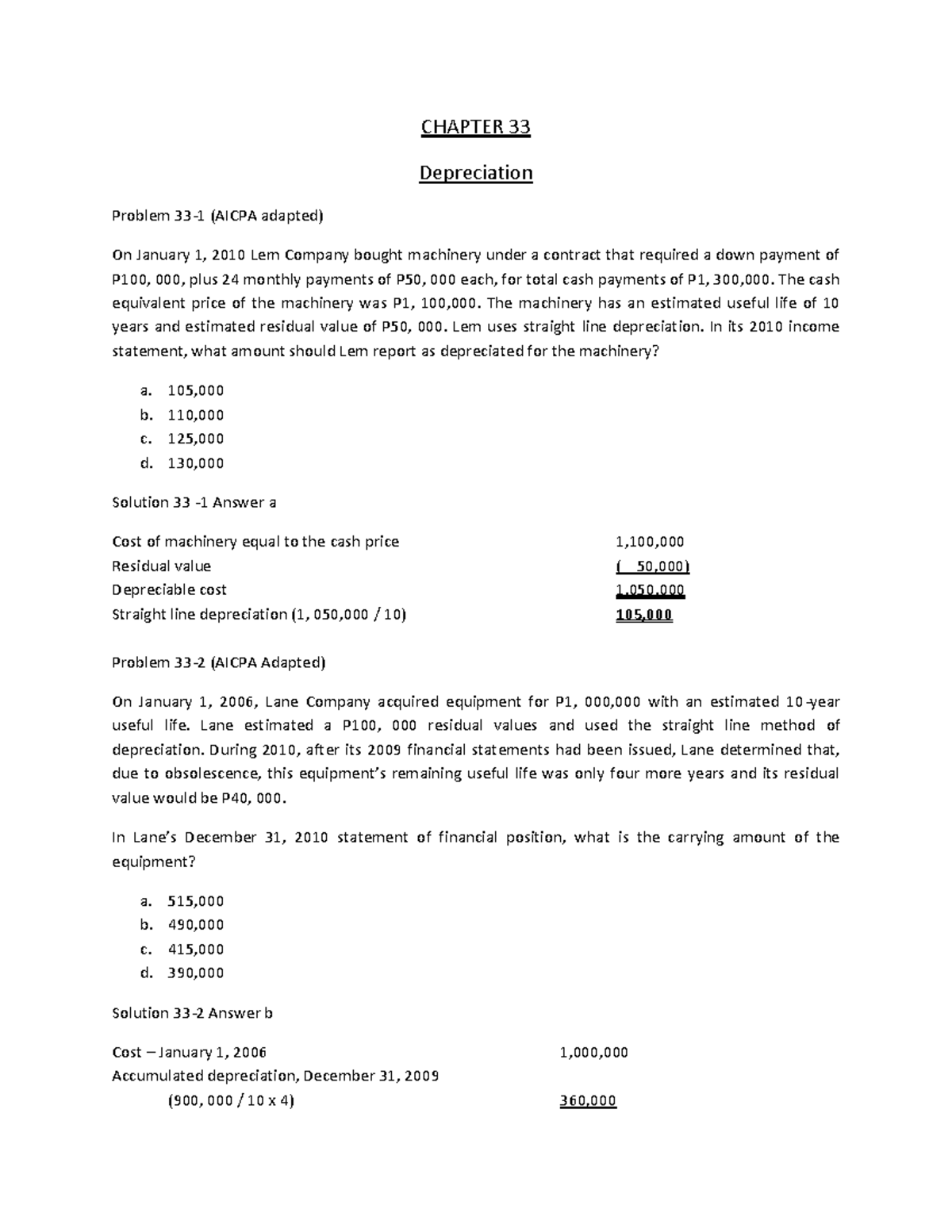 Depreciation Analysis: Chapter 33 Study Guide (FIN 101) - Studocu
