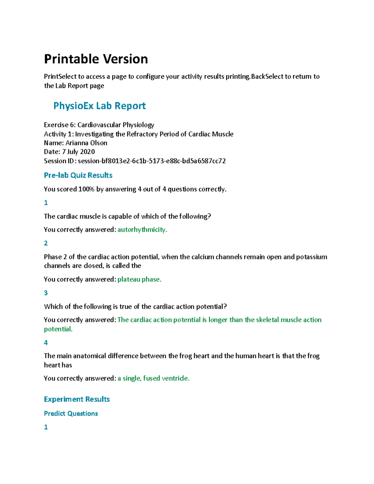 Physio Ex Exercise 6 Activity 3 - PhysioEx Lab Report Exercise 6 ...