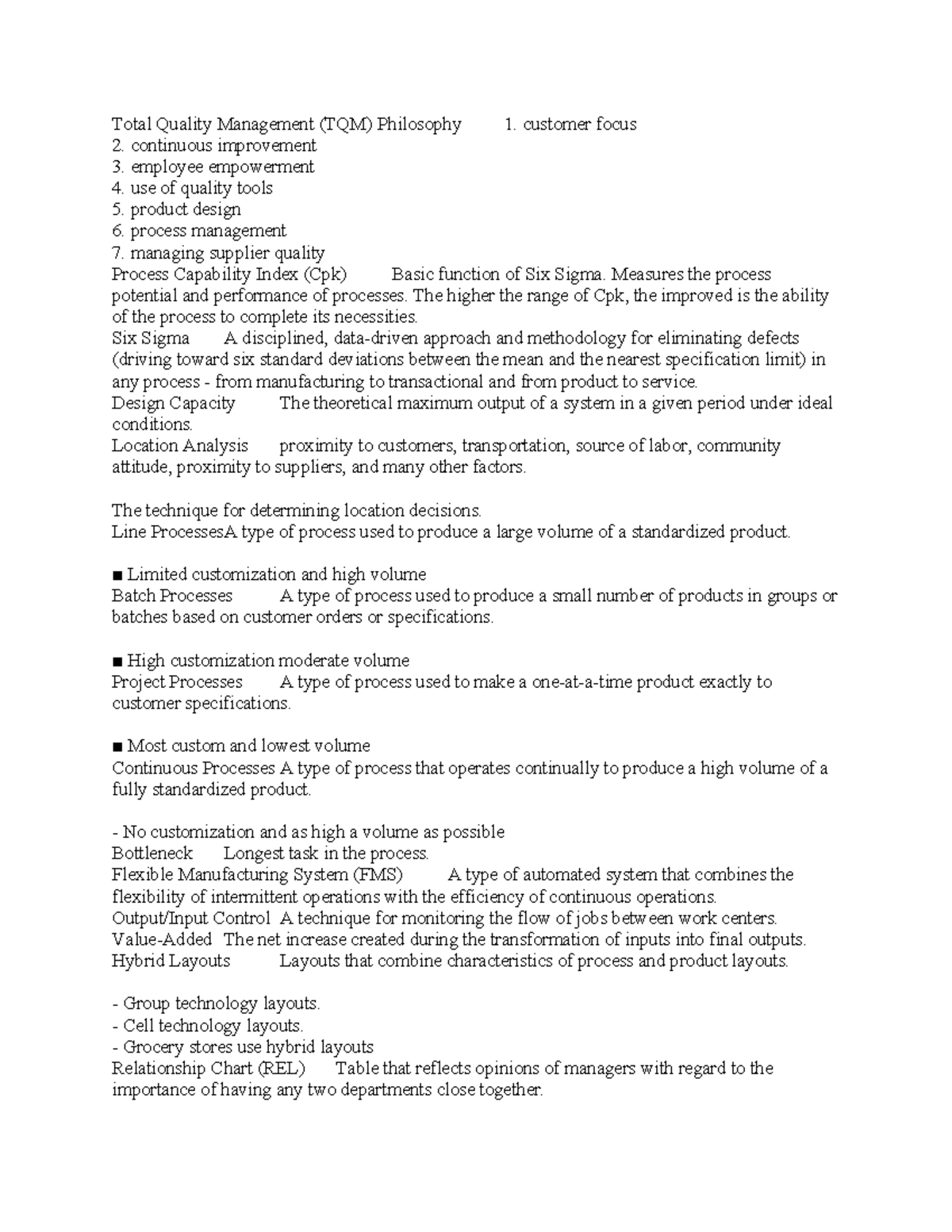 WGU C215 Total Quality Management (TQM) Study Guide - Final Exam - Studocu