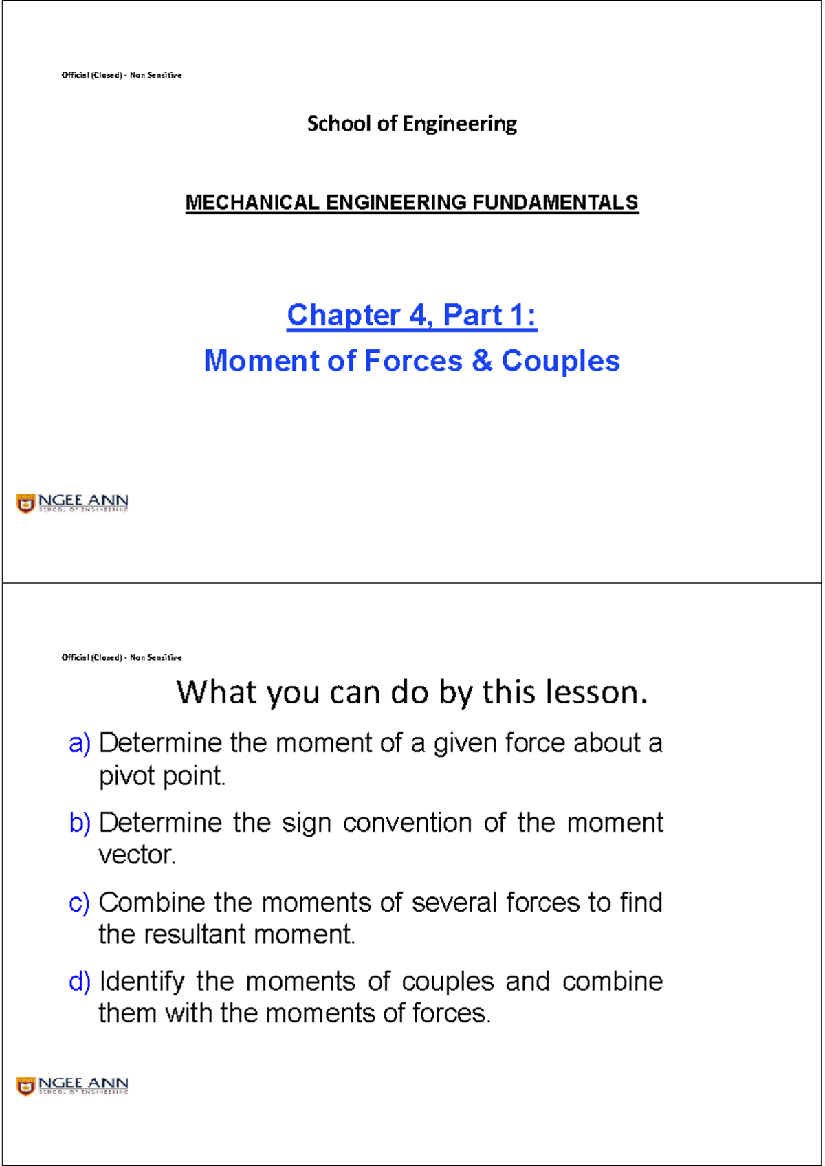 ME 101: Mechanical Engineering Fundamentals - Chapter 4 Moments of ...