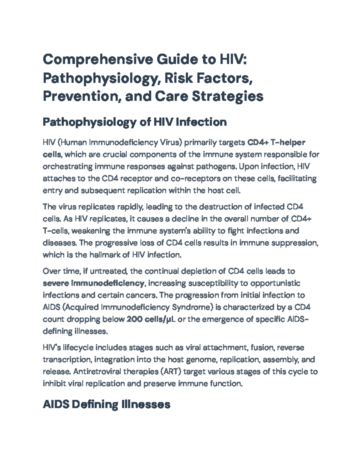 Comprehensive Overview of HIV: Pathophysiology, Risks, and Care ...