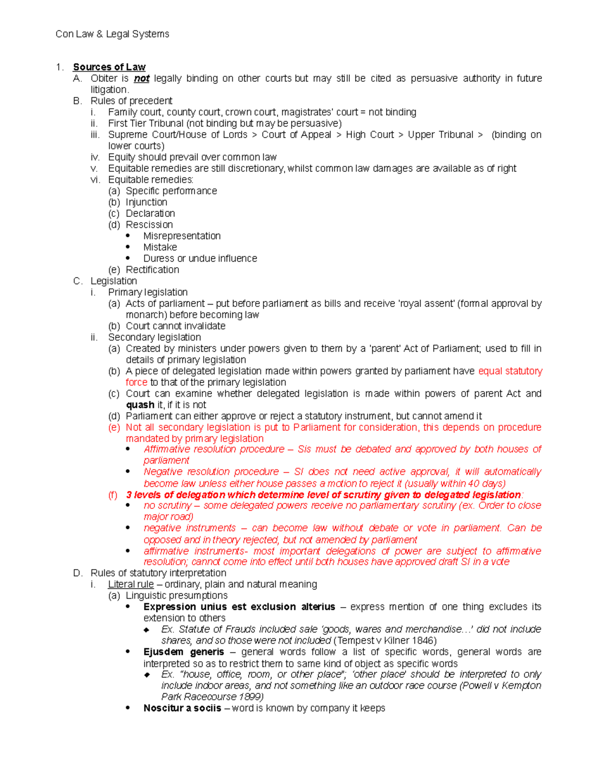 Con Law & Legal Systems - Overview of Sources and Principles - Studocu