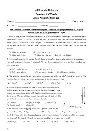 final exam phy1011 - Physics freshman course - Studocu