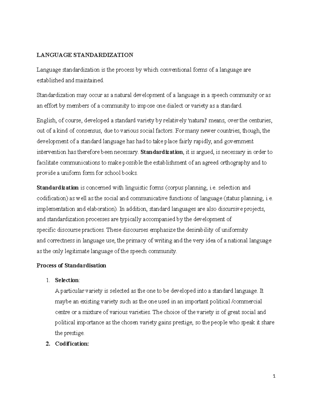 LANG 101: Language Standardization and Planning Overview - Studocu