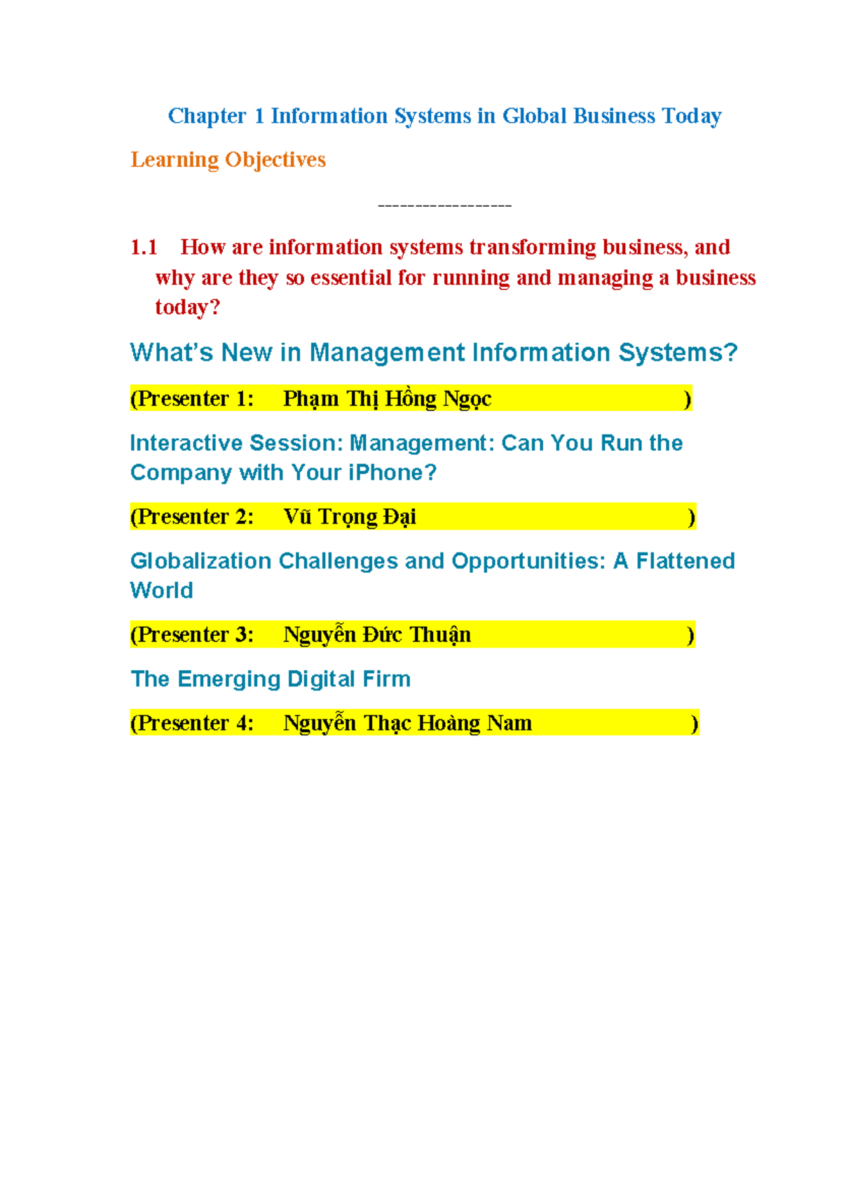 Week 1- Assignments - Chapter 1 - Chapter 1 Information Systems in ...