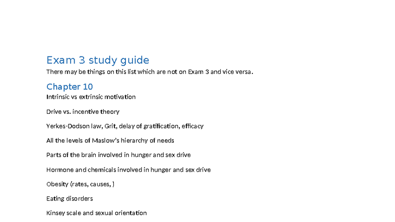 Psychology 101: Exam 3 Study Guide on Key Concepts & Theories - Studocu