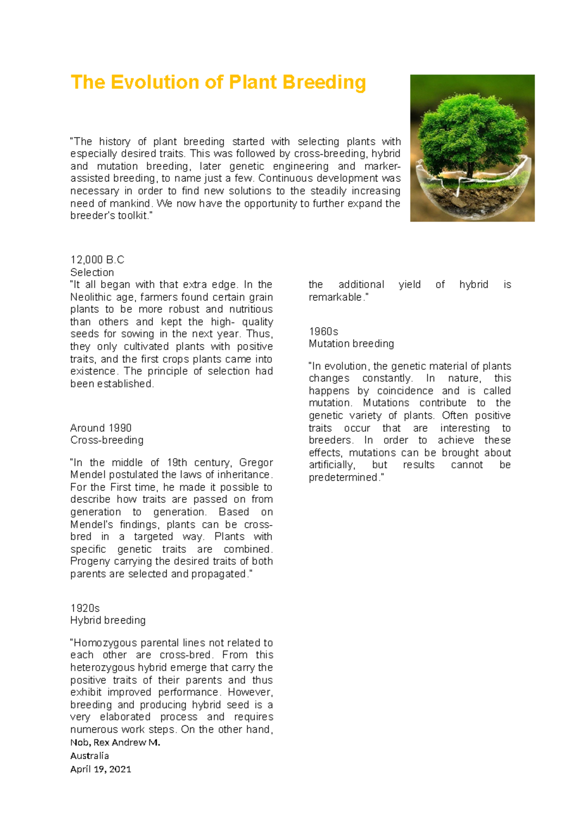 The Evolution of Plant Breeding: Lesson 6 Independent Practice - Studocu