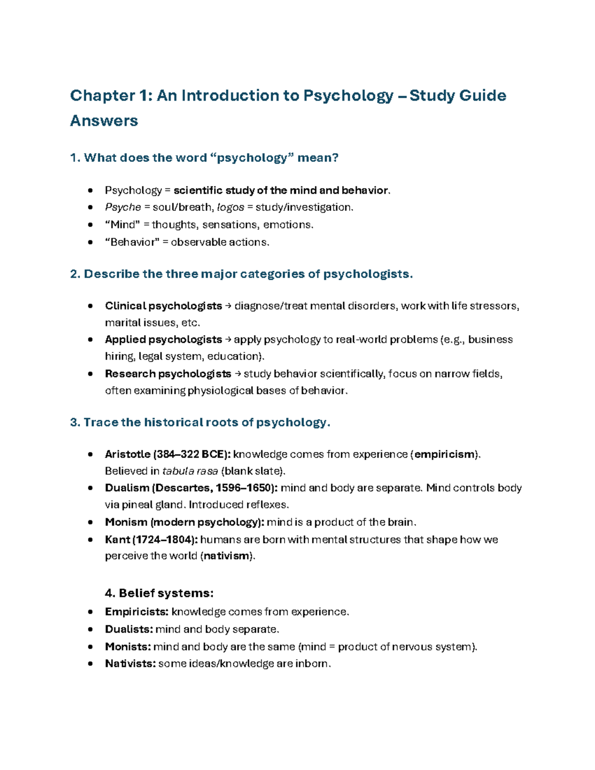 Introduction to Psychology: Study Guide and Concepts Review (PSY 101 ...