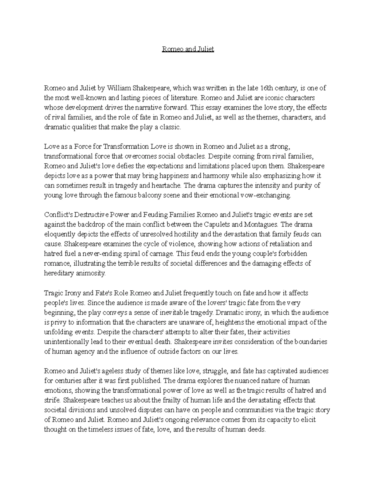 Romeo & Juliet Character Analysis and Tragic Summary - Studocu