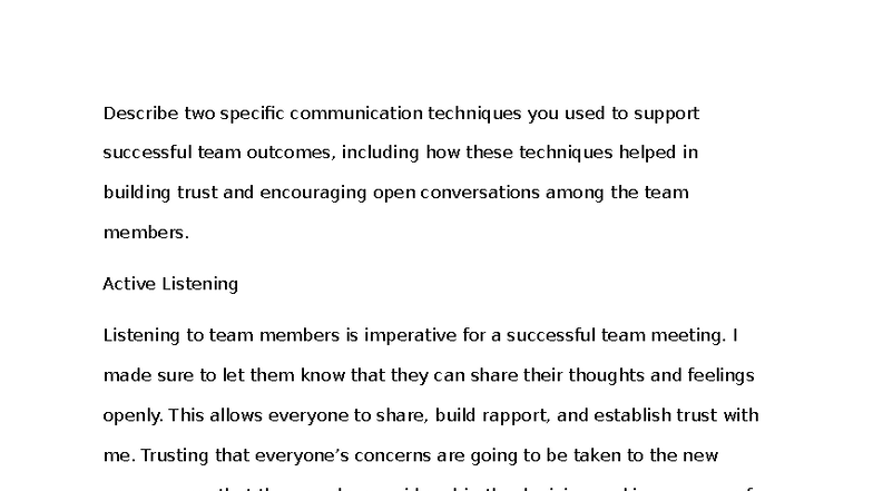 Task 2: Team Dynamics - Communication Techniques for Trust and Open ...
